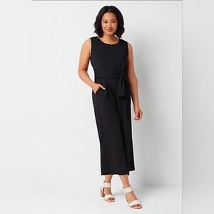 Du Jour Regular Cropped Wide Leg Knit Jumpsuit with Tie Waist Black Size Small